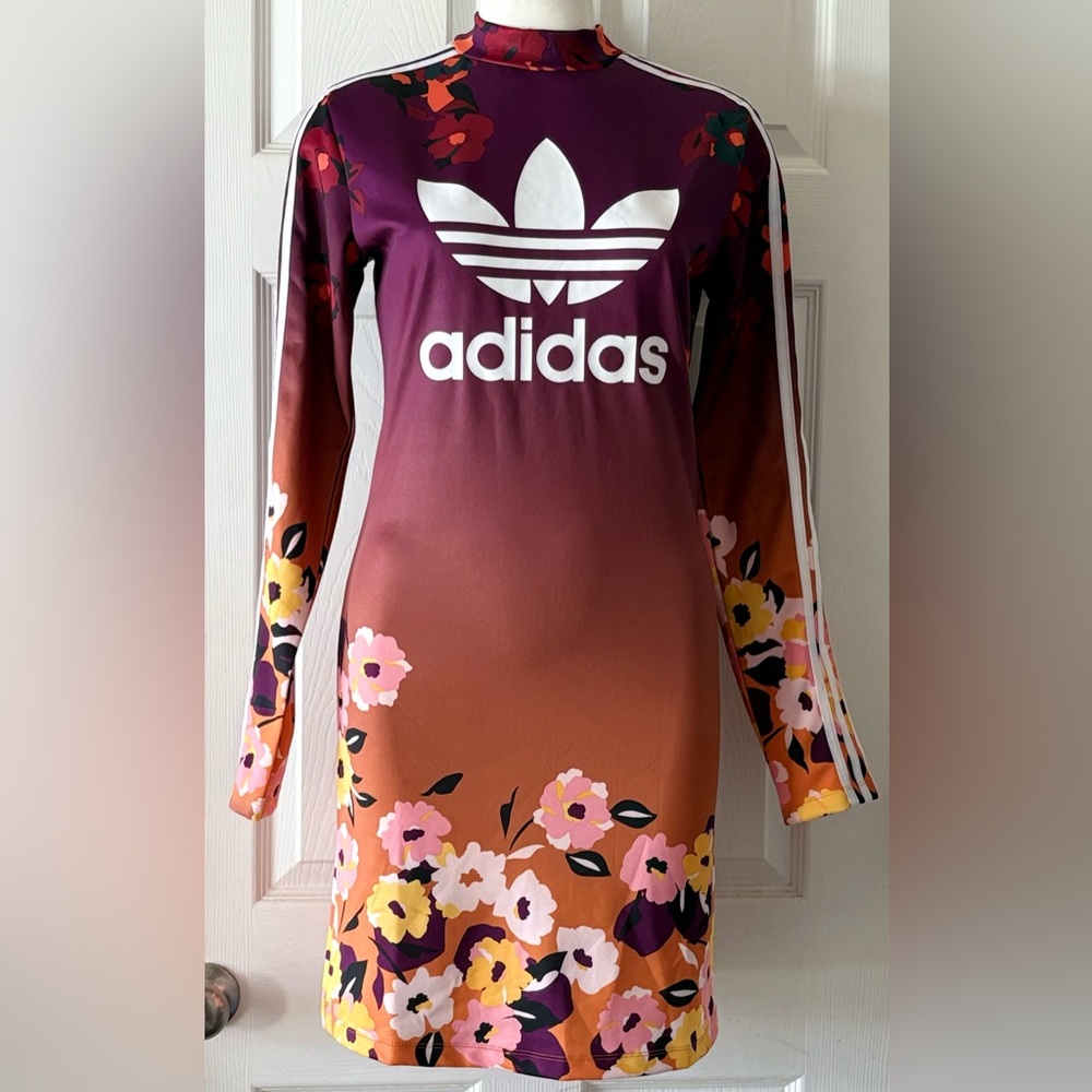 Adidas Purple Floral Long Sleeve Dress